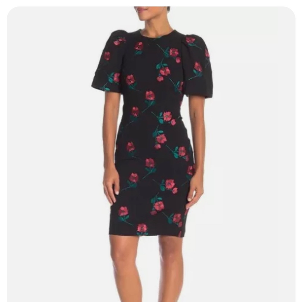 Calvin Klein Puff sleeve floral embroidered dress